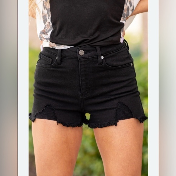 KanCan Pants - KanCan, High Rise Frayed Hem Denim Shorts black size xs